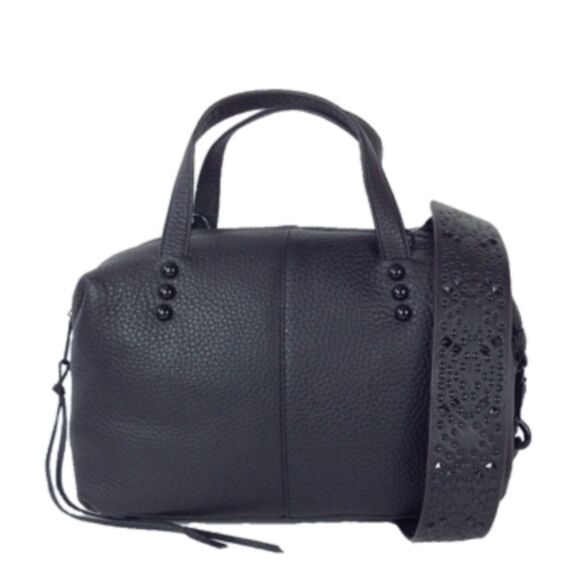 Rebecca Minkoff Leather Satchel With Studded Guitar Strap 🖤Black - Picture 3 of 16